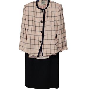 Amanda Smith Skirt suit size 12 3pcs Black Wool Skirt Pink Tank Top And Blazer